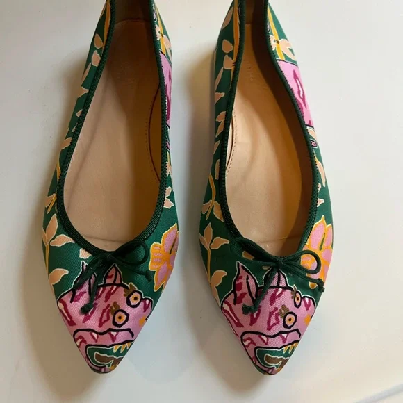 J. Crew Collection Floral Green and Pink Women's Flats - Picture 1 of 5